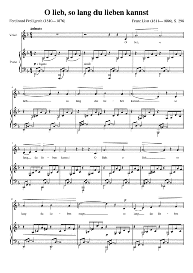 O lieb so lang du lieben kannst (Franz Liszt) [Medium High Voice; key: F] (arr. Maxence Lasserre-Engberts)