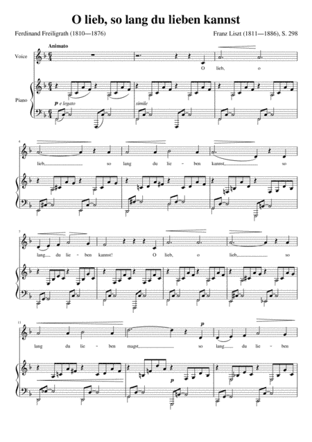 O lieb so lang du lieben kannst (Franz Liszt) [Medium High Voice; key: F] (arr. Maxence Lasserre-Engberts)