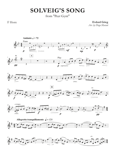Solveig's Song from "Peer Gynt" for Horn and Piano (arr. Diego Marani)