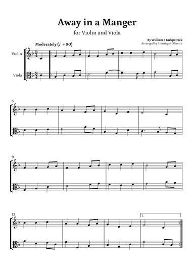 Away in a Manger (Violin and Viola) - Beginner Level (arr. Henrique Oliveira)