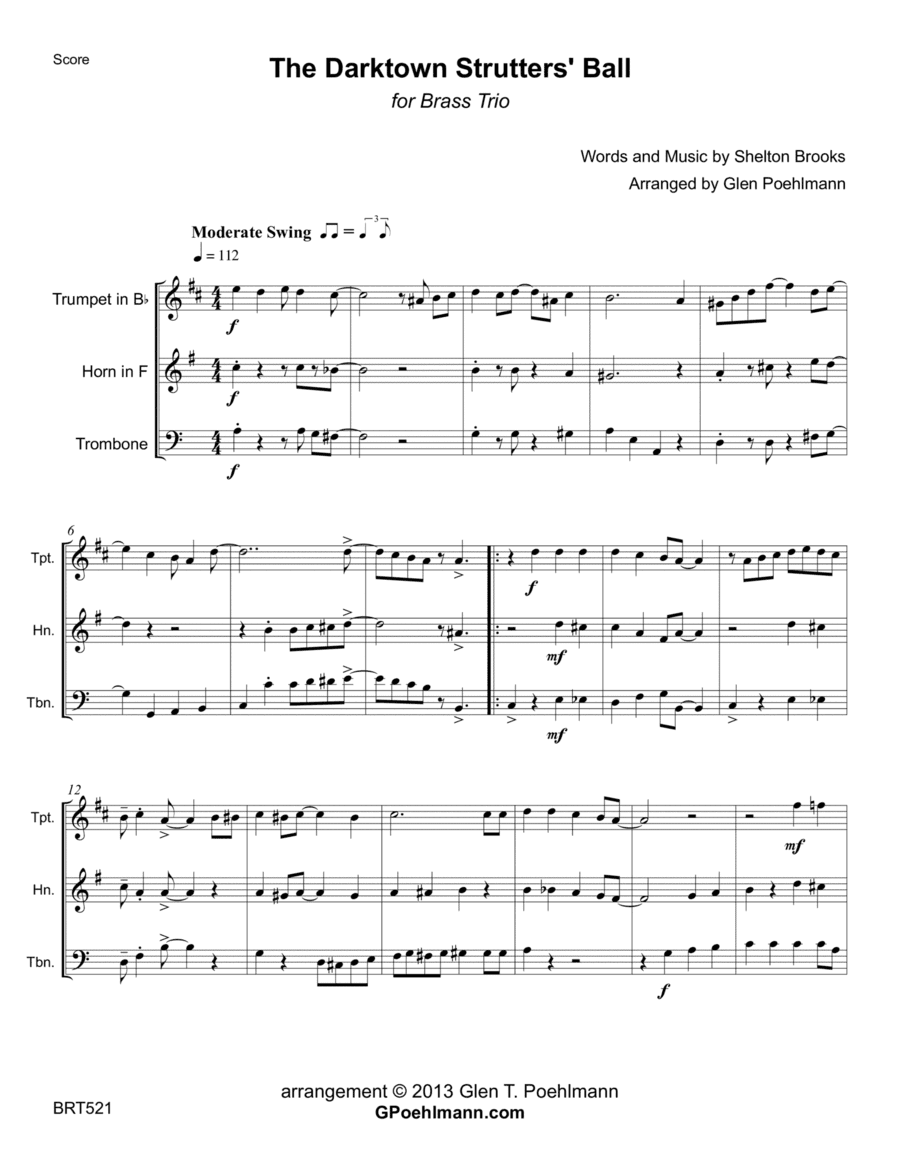 DARKTOWN STRUTTERS' BALL - BRASS TRIO (unaccompanied) (arr. Glen Poehlmann)