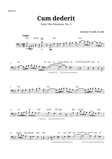 Cum dederit of Vivaldi for Bassoon and Chords (arr. Langanho)
