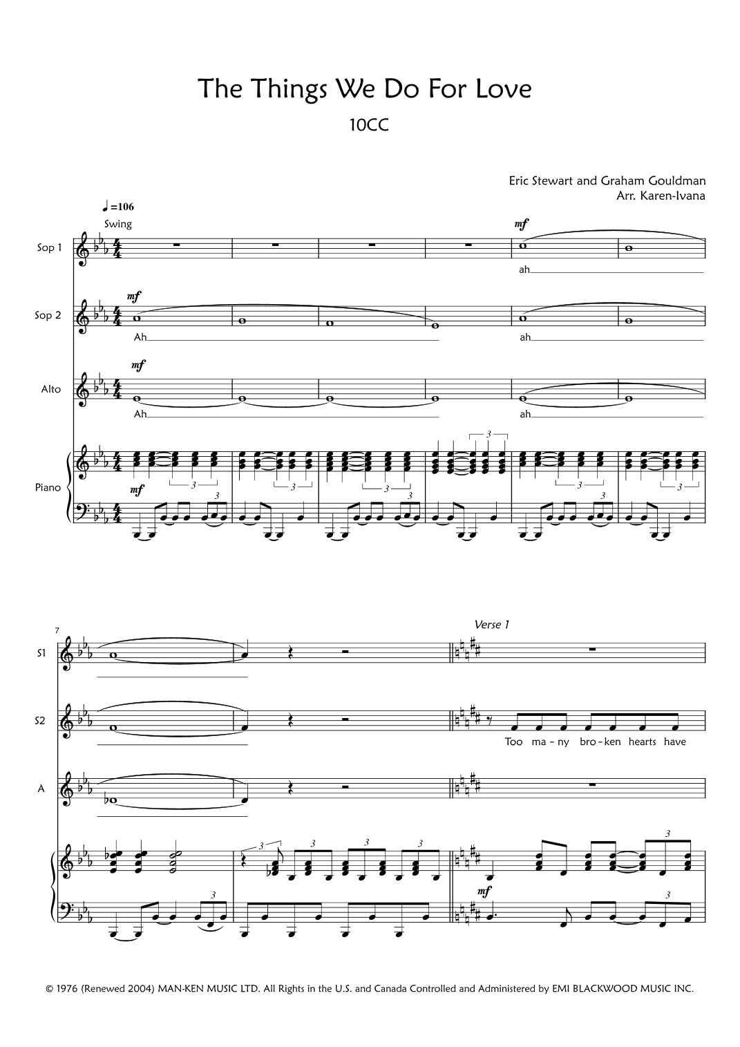 Things We Do For Love (arr. Karen Ivana)