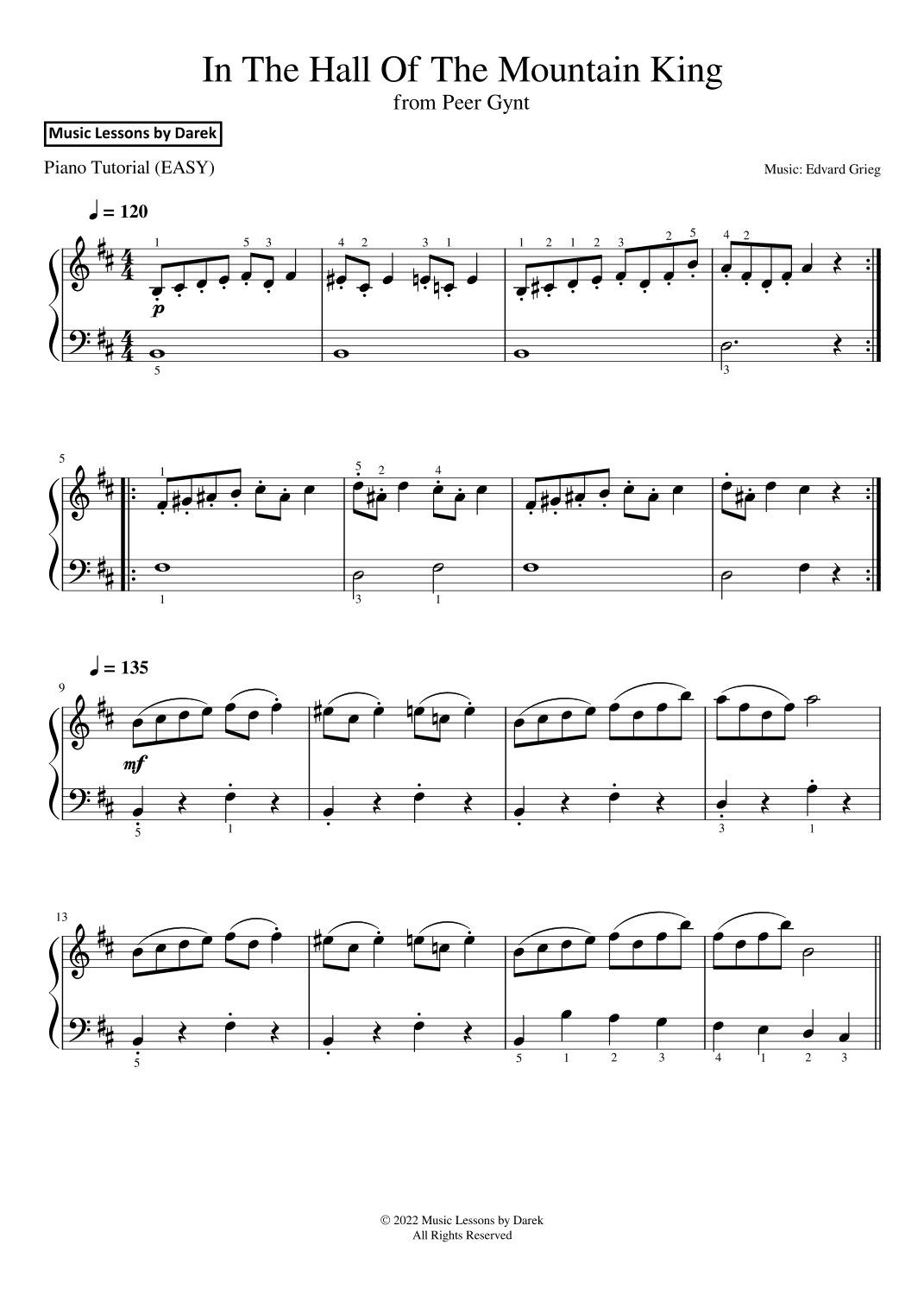 In The Hall Of The Mountain King (EASY PIANO) from Peer Gynt [Edvard Grieg] (arr. Darek)