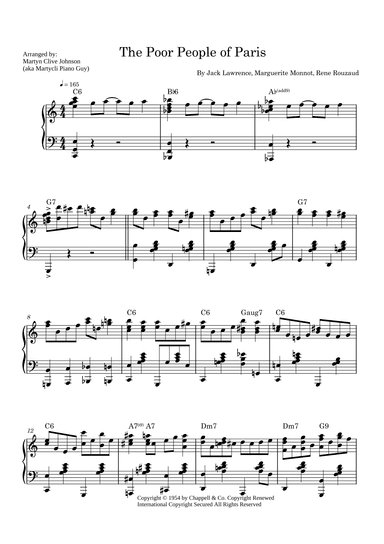 The Poor People Of Paris (arr. Martyn Clive Johnson (aka Martycli Piano Guy))