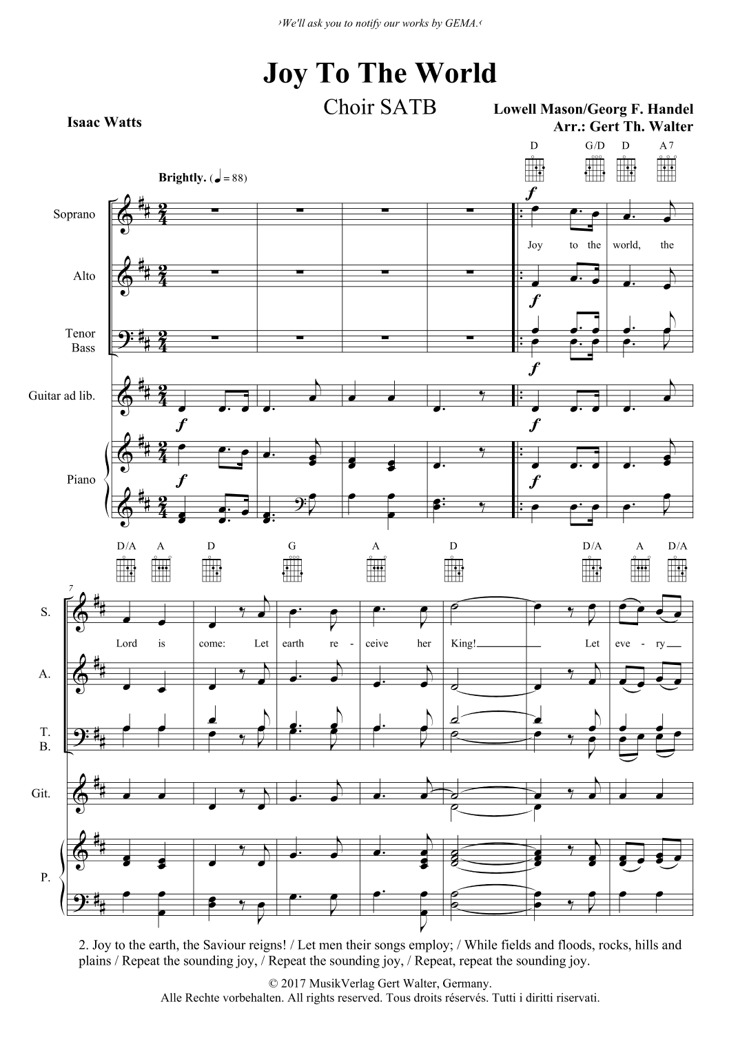 Joy To The World (arr. Gert Th. Walter)