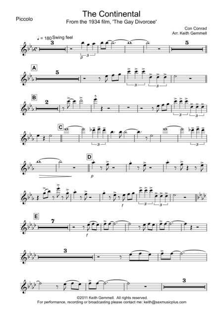 The Continental for Concert Band (Set of Parts (arr. Keith Gemmell)