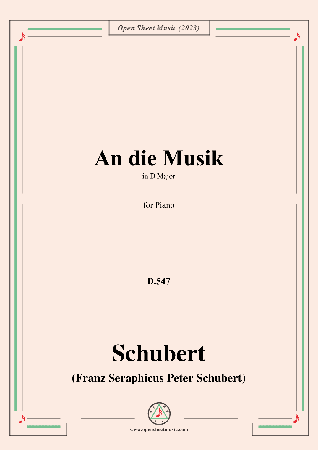 Schubert-An die Musik,D.547,for Piano (arr. OSM Press)