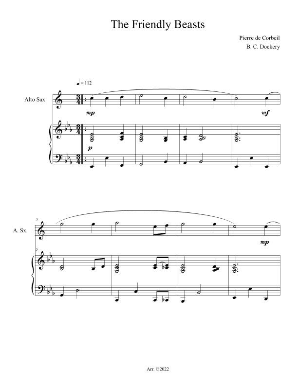 The Friendly Beasts (Alto Sax Solo with Piano Accompaniment) (arr. B. C. Dockery)