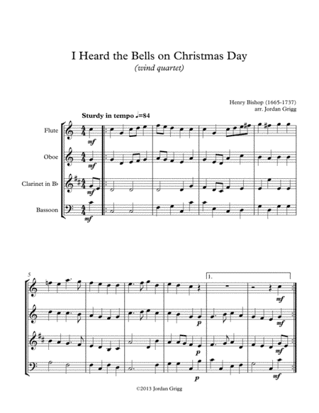 I Heard the Bells on Christmas Day (wind quartet) (arr. Jordan Grigg)