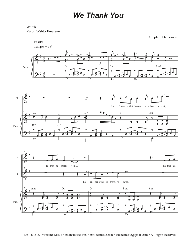 We Thank You (Duet for Soprano and Tenor solo)