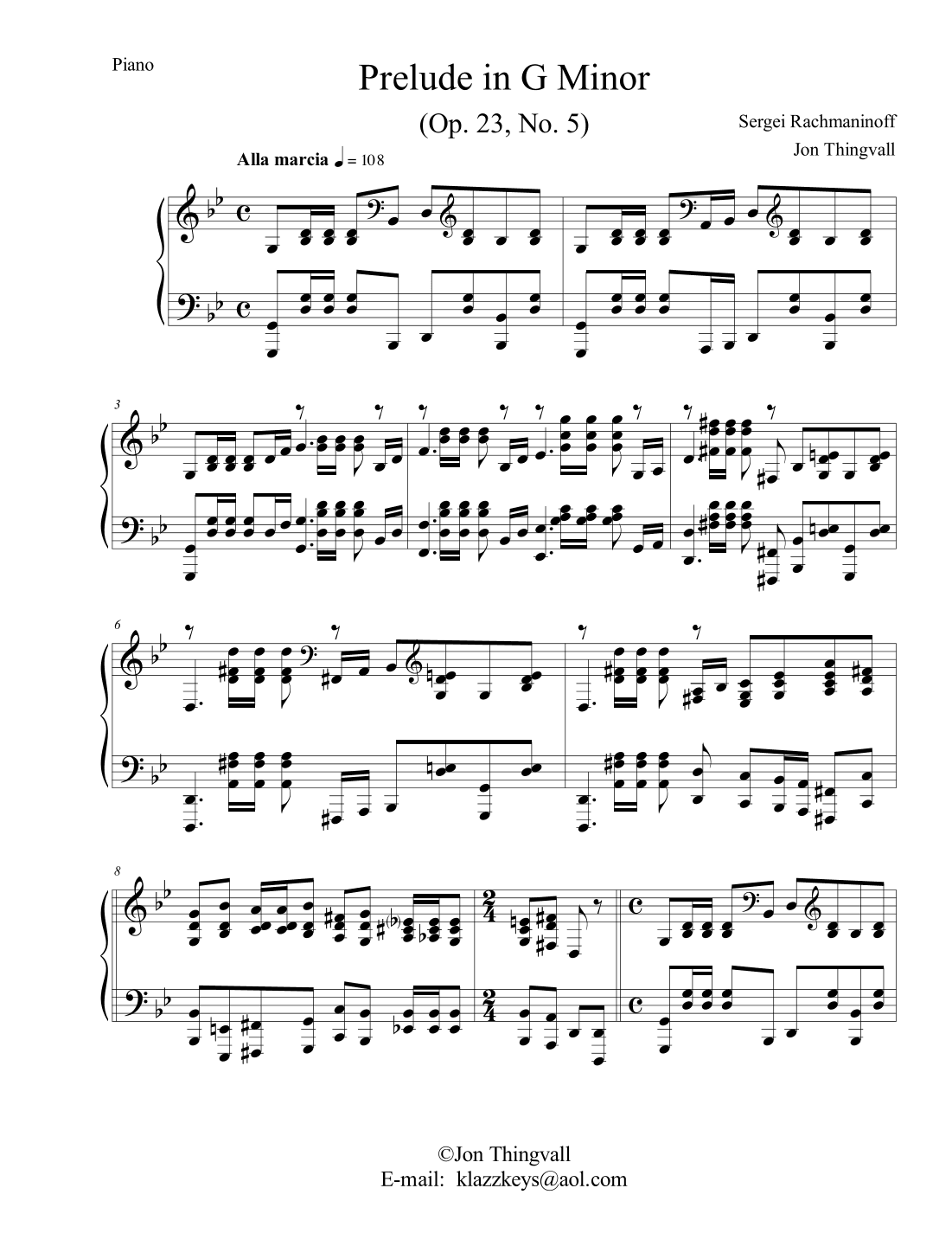 Prelude in G Minor Op 32 No 5 (arr. Jon Thingvall)