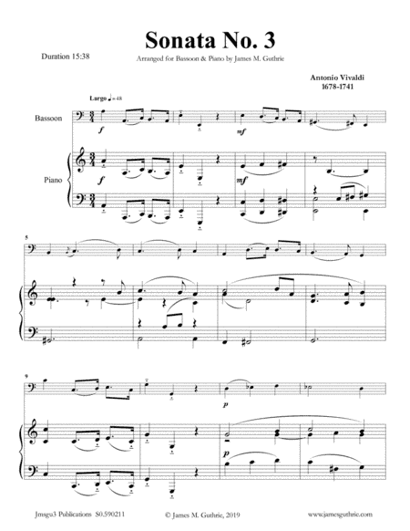 Vivaldi: Sonata No. 3 for Bassoon & Piano (arr. James M. Guthrie, ASCAP)