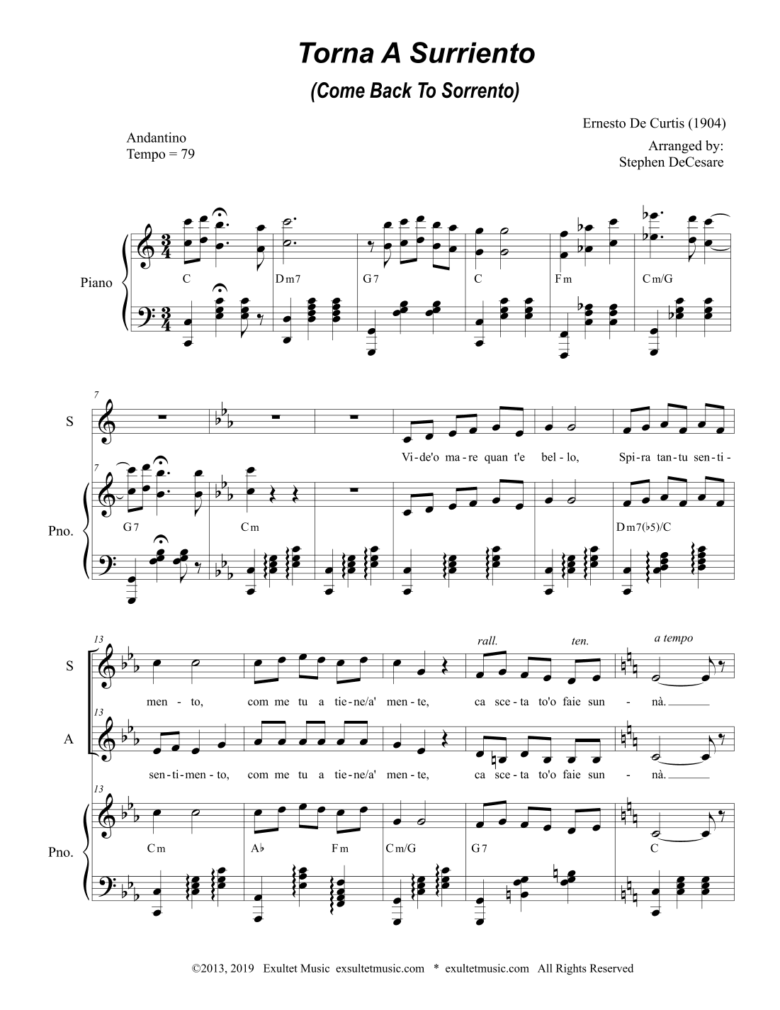 Torna A Surriento (Come Back to Sorrento) (2-part choir - (SA) (arr. Stephen DeCesare)
