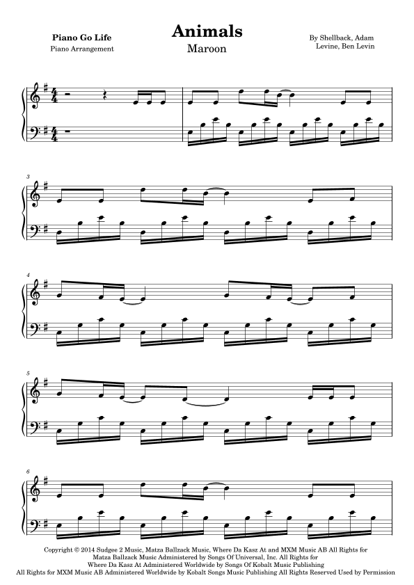 Animals (arr. Piano Go Life)