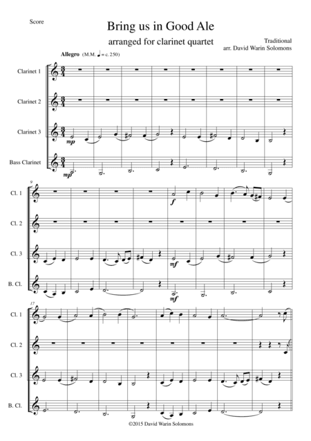 Bring us in good ale for clarinet quartet (arr. David Warin Solomons)