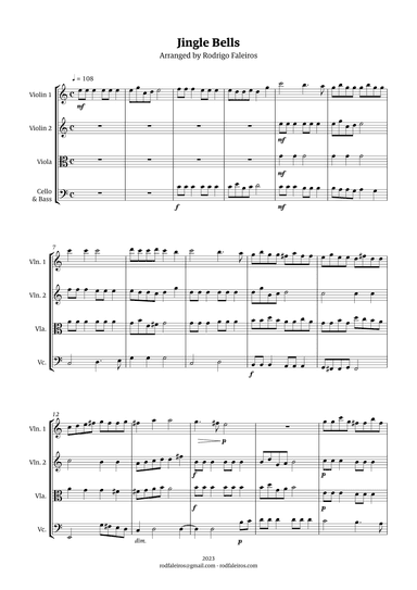Jingle Bells (fugue style for string quartet) (arr. Rodrigo Faleiros)