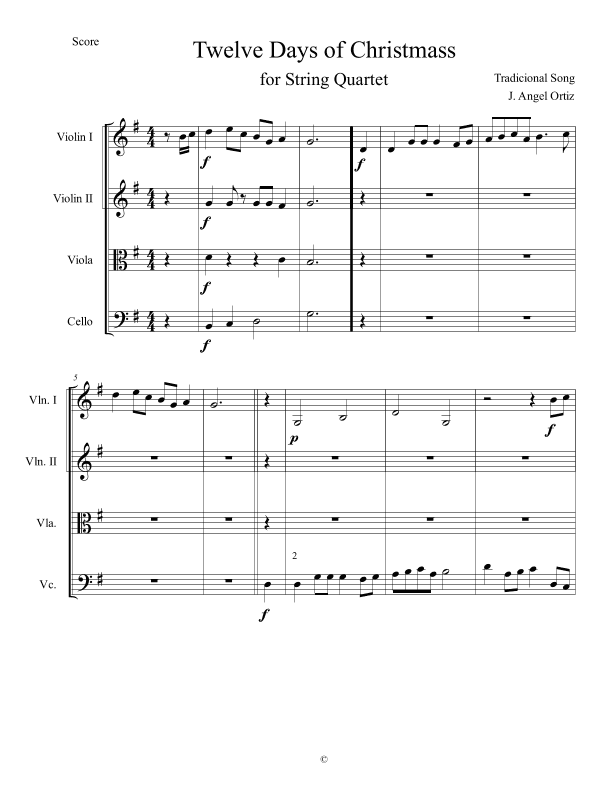 Twelve Days of Christmass for string quartet (arr. José angel Ortiz ramirez)
