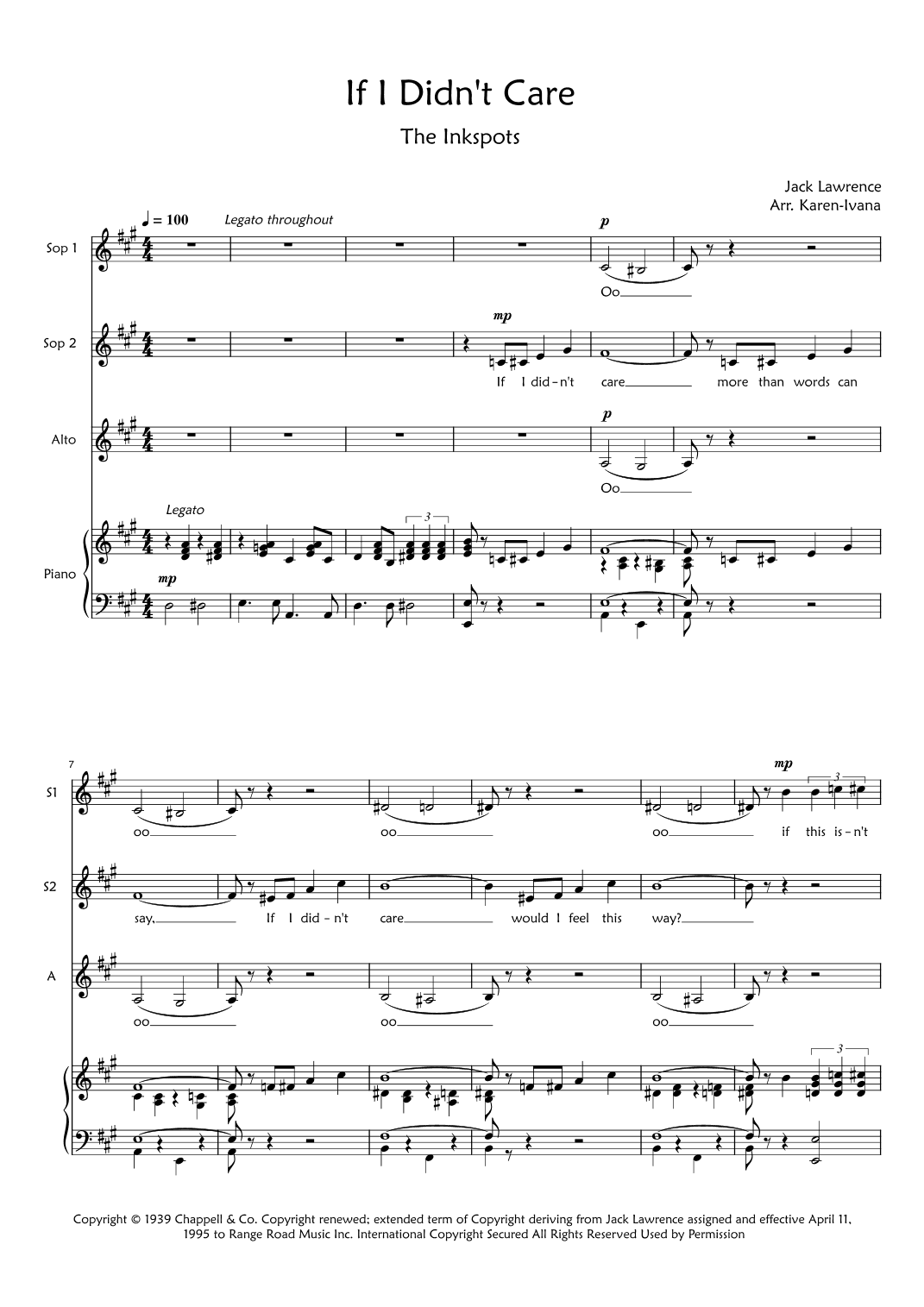 If I Didn't Care (arr. Karen Ivana)