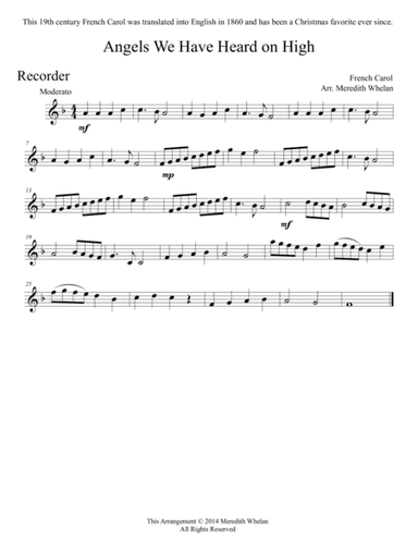 Christmas Duets for Recorder & Piano:  Angels We Have Heard on High (arr. Meredith Whelan)