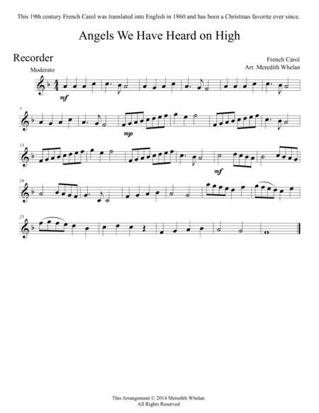 Christmas Duets for Recorder & Piano:  Angels We Have Heard on High (arr. Meredith Whelan)