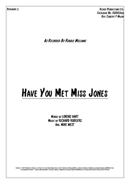 Have You Met Miss Jones? (arr. Mike West)