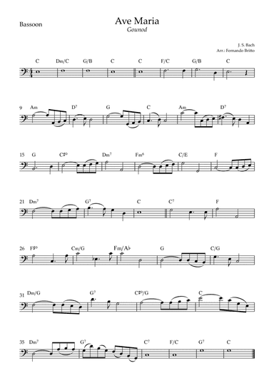 Ave Maria (Gounod) for Bassoon Solo with Chords (C Major) (arr. Fernando Britto)