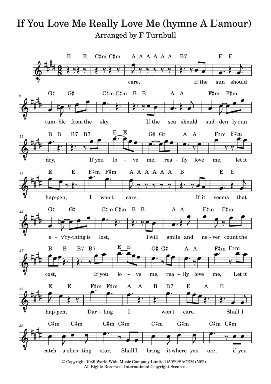 If You Love Me Really Love Me (hymne A L'amour) (arr. F Turnbull)
