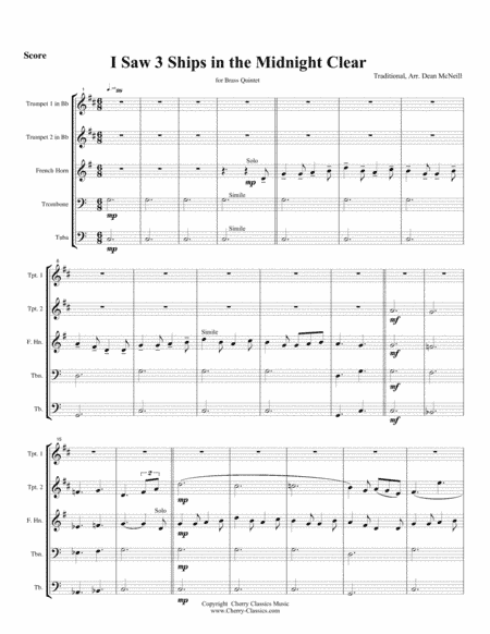 I Saw Three Ships in the Midnight Clear for Brass Quintet (arr. Dean McNeil)