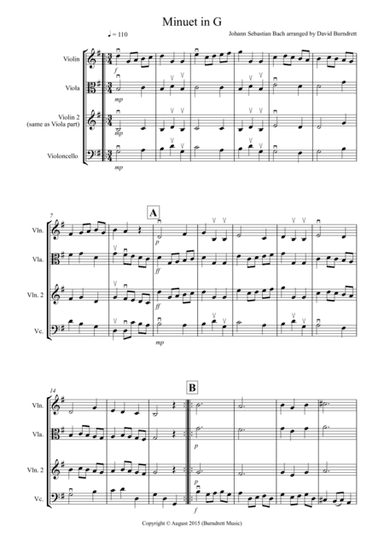 Minuet in G by Bach for String Trio (arr. David Burndrett)