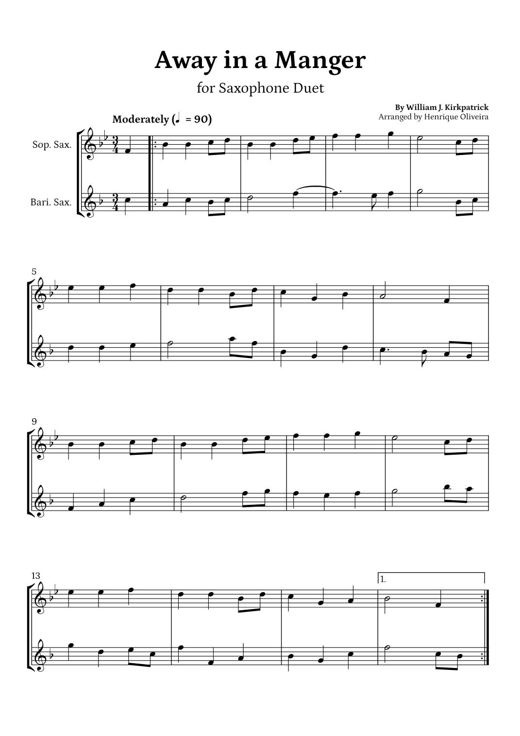 Away in a Manger (Saxophone Duet) - Beginner Level (arr. Henrique Oliveira)
