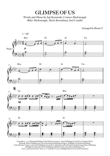 Glimpse Of Us (arr. Bruna T.)