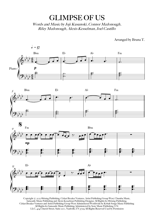 Glimpse Of Us (arr. Bruna T.)