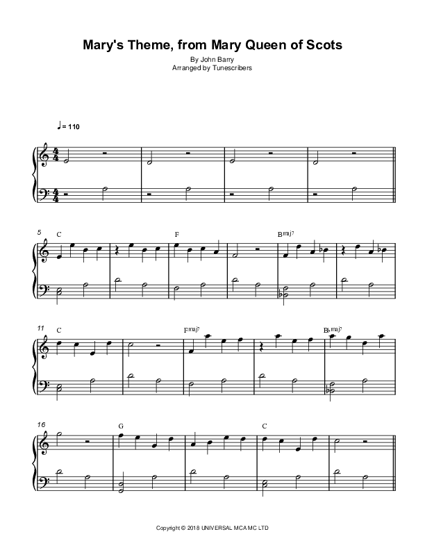 Mary's Theme, from Mary Queen of Scots (arr. Tunescribers)