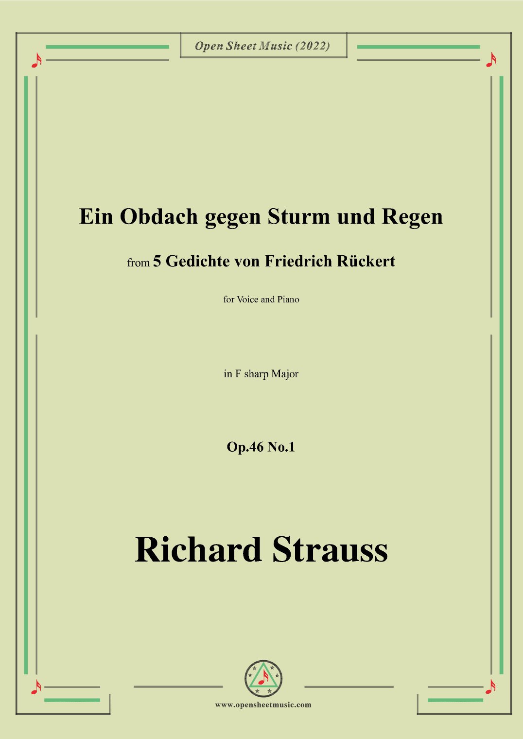 Richard Strauss-Ein Obdach gegen Sturm und Regen,in F sharp Major (arr. OSM Press)