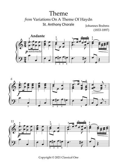 Brahms - Theme from Variations on a Theme of Haydn(With Note name) (arr. MPS)
