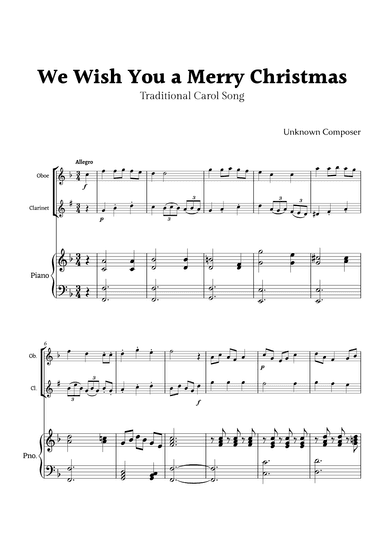 We Wish you a Merry Christmas for Oboe and Clarinet Duet with Piano (arr. Rika K.)