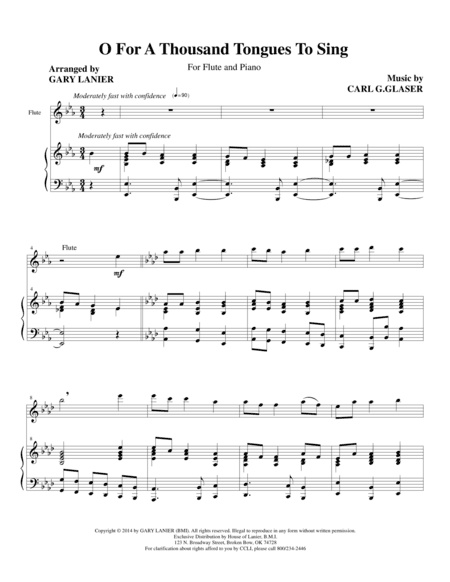 O FOR A THOUSAND TONGUES TO SING (Flute Piano and Flute Part) (arr. Gary Lanier)
