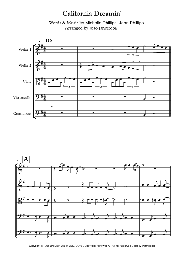 California Dreamin' (arr. João Lourenço Gama Jandiroba)