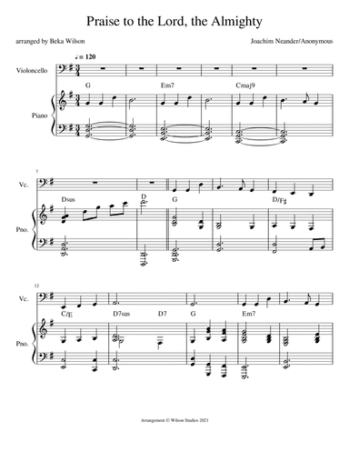 Praise to the Lord, the Almighty--cello solo (arr. Beka Wilson)