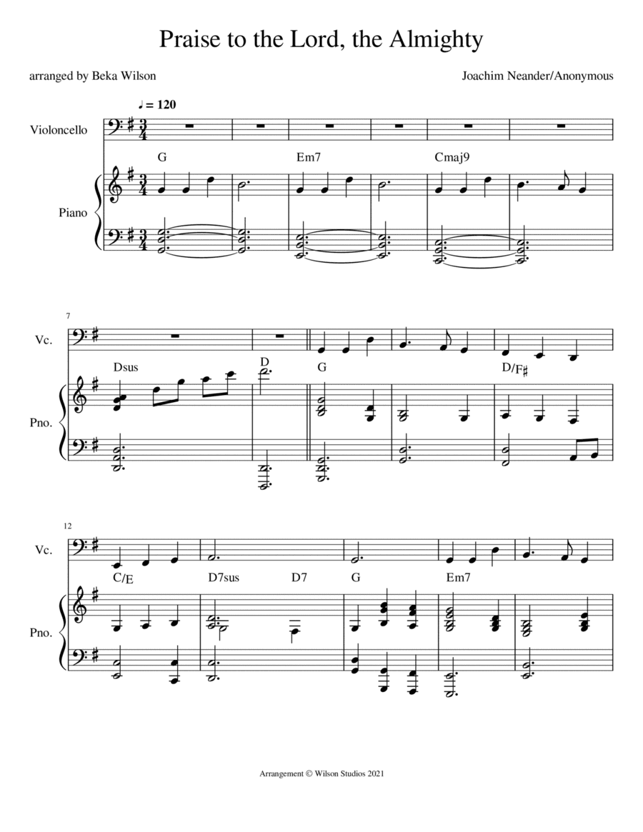 Praise to the Lord, the Almighty--cello solo (arr. Beka Wilson)