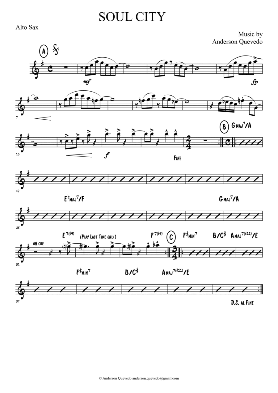 Soul City by Anderson Quevedo - Jazz Funk for Alto Sax
