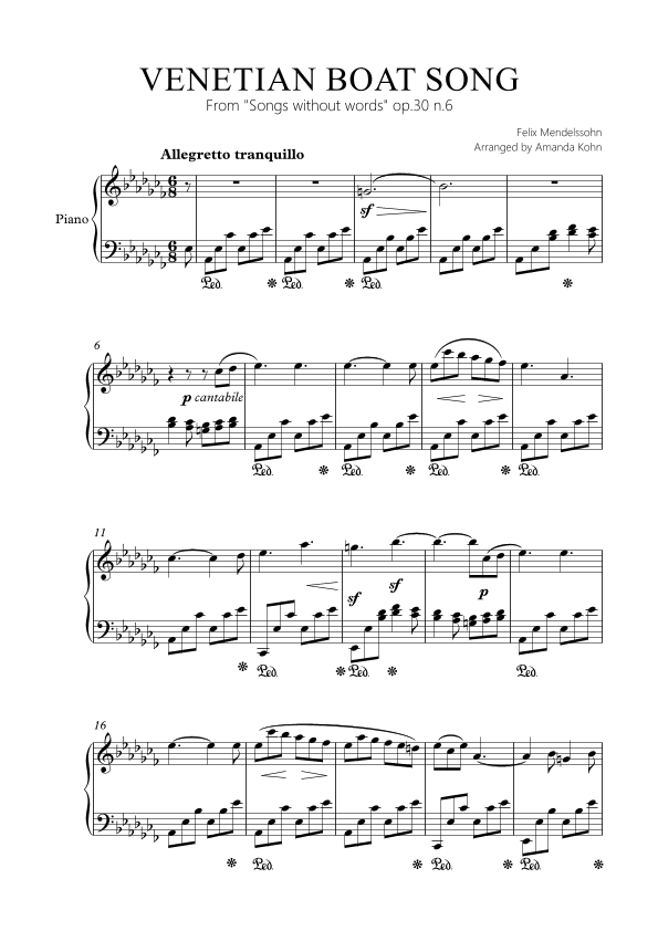 Venetian Boat song  op.30 n.6 (Abm) (arr. Amanda Kohn)