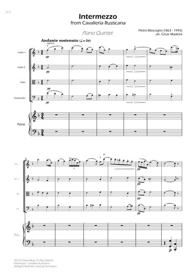 Intermezzo from Cavalleria Rusticana - Piano Quintet (Full Score) - Score Only (arr. Sheet Music To Play Editions)