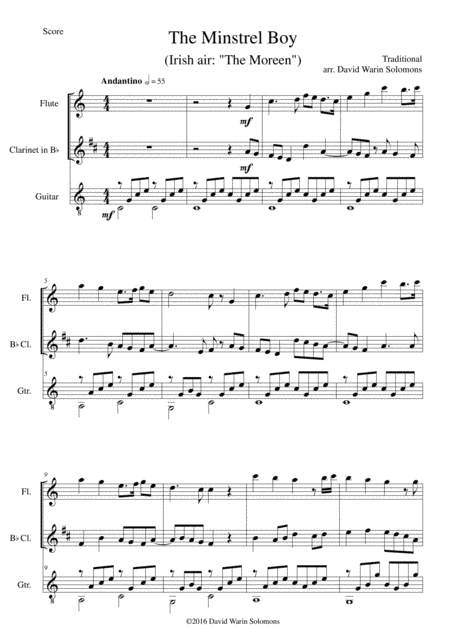 The Minstrel Boy (The Moreen) for flute, clarinet and guitar (arr. David Warin Solomons)