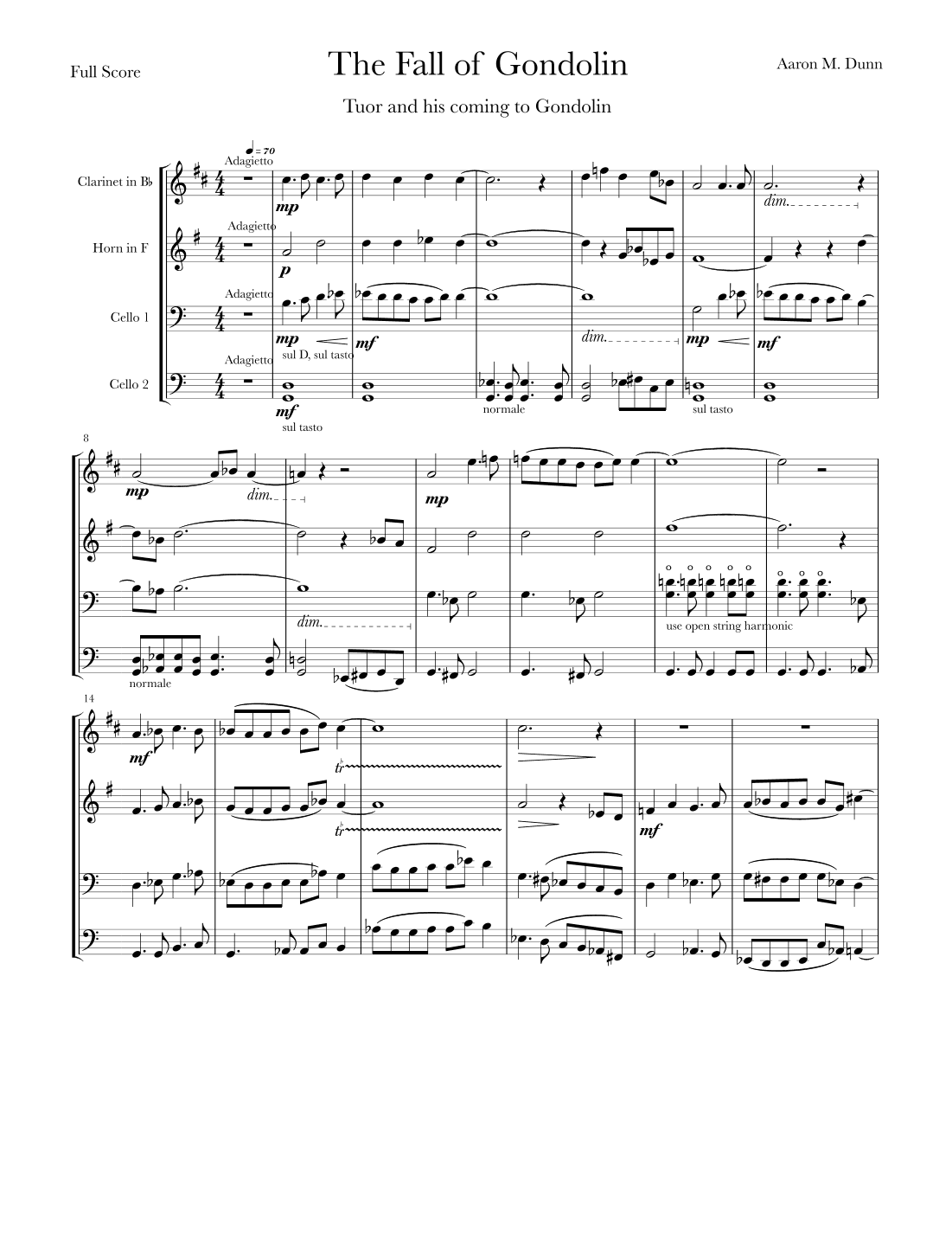 The Fall of Gondolin for Quartet (Movement I)
