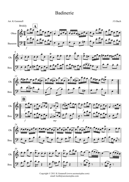 Badinerie – Oboe & Bassoon Duet (arr. Keith Gemmell)