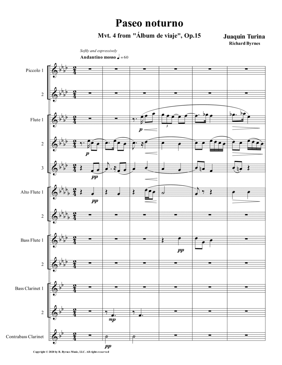 Paseo noturno (Flute Nonet + Bass Clarinet & Contrabass Clarinet) (arr. Richard Byrnes)