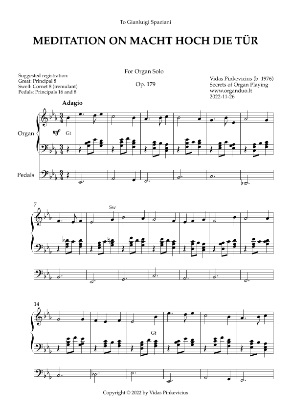 Meditation on Macht hoch die Tür, Op. 179 (Organ Solo) by Vidas Pinkevicius