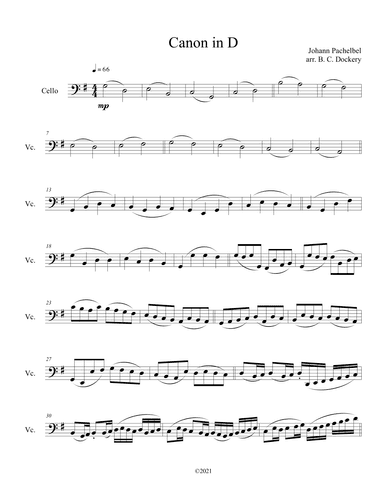 Canon in D (Cello Solo) (arr. B. C. Dockery)
